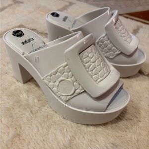 Melissa x Viktor & Rolf White Platform Buckle Up Sandals